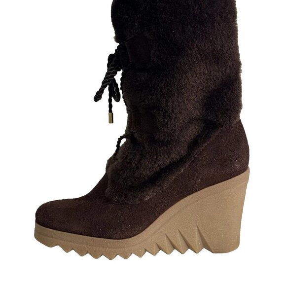 COACH Mandy Shearling Suede Wedge Booties – Size 6.5 – Brown - Picture 6 of 13